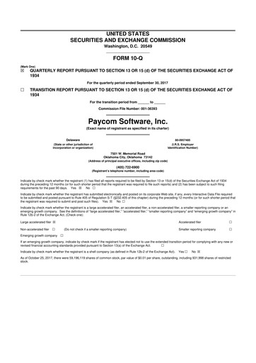 Miniature Paycom
 10-Q Rapport trimestriel 2017 