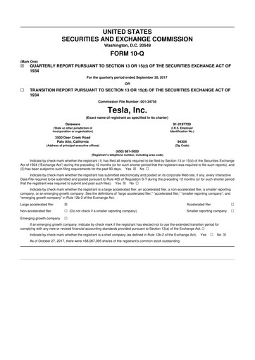 Miniature Tesla 10-Q Rapport trimestriel 2017 