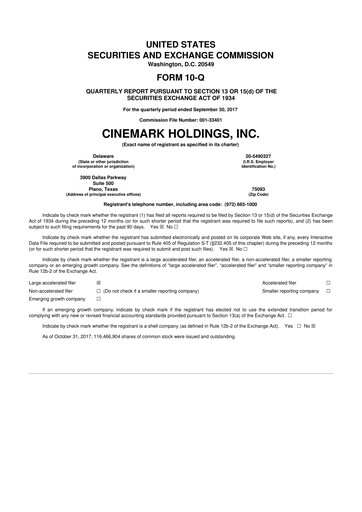 Thumbnail Cinemark Theatres
 10-Q Quarterly Report FY2017 