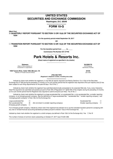 Thumbnail Park Hotels & Resorts

 10-Q Quarterly Report FY2017 