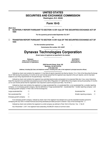 Thumbnail Dynavax Technologies
 10-Q Quarterly Report FY2017 