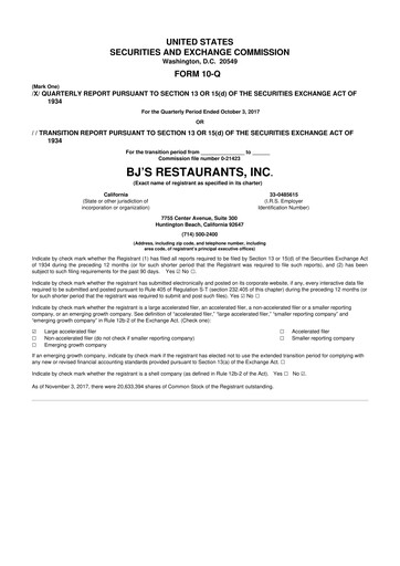 Thumbnail BJ's Restaurants
 10-Q Quarterly Report FY2017 