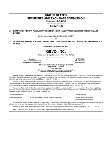 Thumbnail Gevo 10-Q Quarterly Report FY2017 