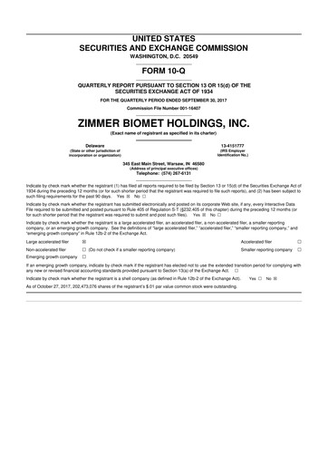 Thumbnail Zimmer Biomet 10-Q Quarterly Report FY2017 