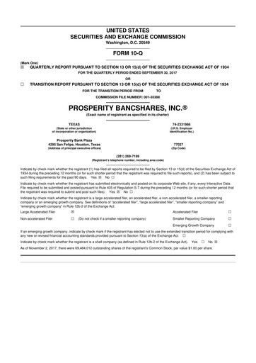 Thumbnail Prosperity Bancshares
 10-Q Quarterly Report FY2017 