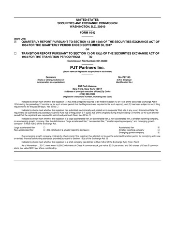Miniature PJT Partners
 10-Q Rapport trimestriel 2017 