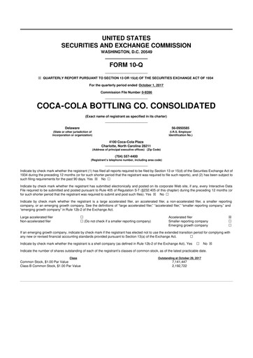 Thumbnail Coca-Cola Consolidated 10-Q Quarterly Report FY2017 