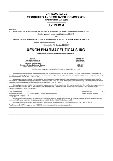 Thumbnail Xenon Pharmaceuticals 10-Q Quarterly Report FY2017 