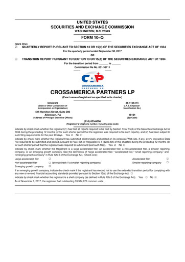Thumbnail CrossAmerica Partners 10-Q Quarterly Report FY2017 