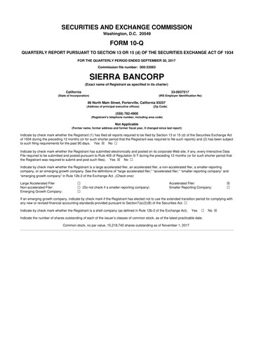 Thumbnail Sierra Bancorp
 10-Q Quarterly Report FY2017 