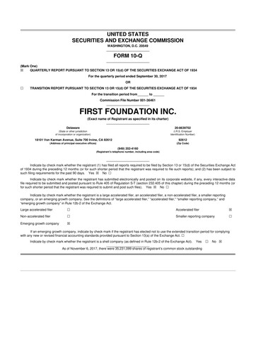 Thumbnail First Foundation
 10-Q Quarterly Report FY2017 