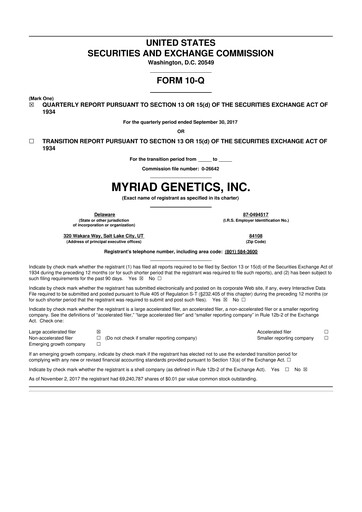 Thumbnail Myriad Genetics 10-Q Quarterly Report FY2018 