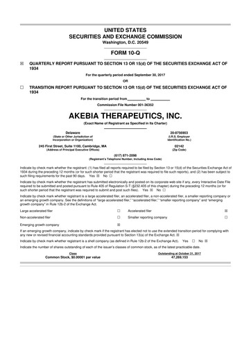 Thumbnail Akebia Therapeutics 10-Q Quarterly Report FY2017 