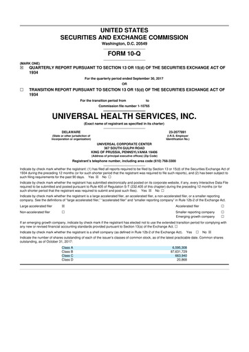 Thumbnail Universal Health Services
 10-Q Quarterly Report FY2017 