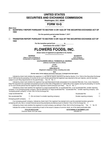 Miniature Flowers Foods
 10-Q Rapport trimestriel 2017 