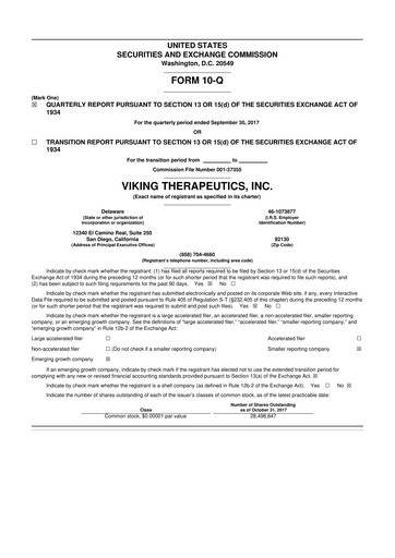 Thumbnail Viking Therapeutics
 10-Q Quarterly Report FY2017 