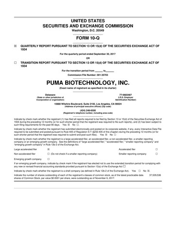 Miniature Puma Biotechnology 10-Q Rapport trimestriel 2017 