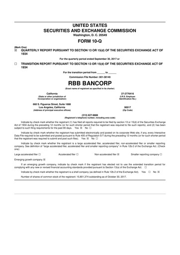Thumbnail RBB Bancorp 10-Q Quarterly Report FY2017 