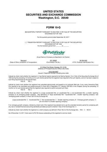 Miniature Pathfinder Bancorp 10-Q Rapport trimestriel 2017 