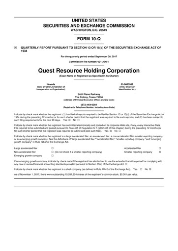 Thumbnail Quest Resource Holding 10-Q Quarterly Report FY2017 