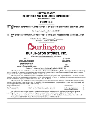 Thumbnail Burlington Stores 10-Q Quarterly Report FY2017 