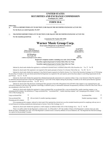 Thumbnail Warner Music Group
 10-K Annual Report 2017