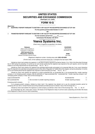 Thumbnail Veeva Systems 10-Q Quarterly Report FY2018 