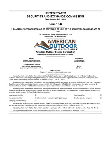 Thumbnail Smith & Wesson 10-Q Quarterly Report FY2018 