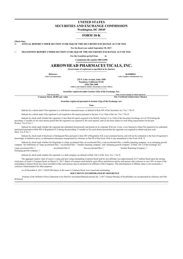 Thumbnail Arrowhead Pharmaceuticals
 10-K Annual Report 2017