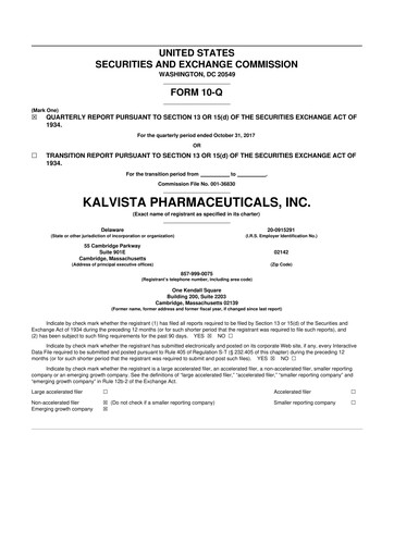 Thumbnail KalVista Pharmaceuticals 10-Q Quarterly Report FY2018 