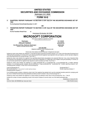 Thumbnail Microsoft 10-Q Quarterly Report FY2018 