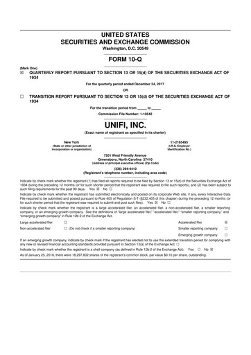 Vorschaubild Unifi 10-Q Quartalsbericht 2018 