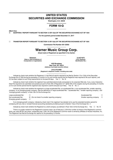 Vorschaubild Warner Music Group
 10-Q Quartalsbericht 2018 