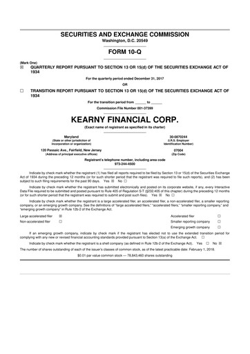 Thumbnail Kearny Financial
 10-Q Quarterly Report FY2018 