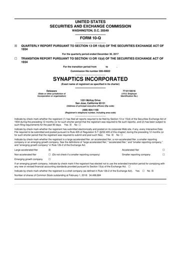Thumbnail Synaptics 10-Q Quarterly Report FY2018 