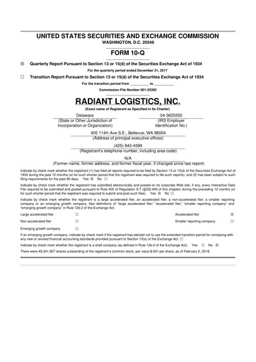 Thumbnail Radiant Logistics
 10-Q Quarterly Report FY2018 