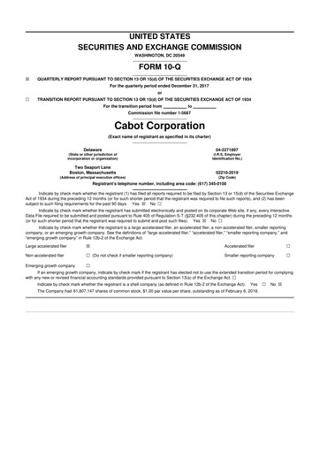 Thumbnail Cabot Corporation
 10-Q Quarterly Report FY2018 