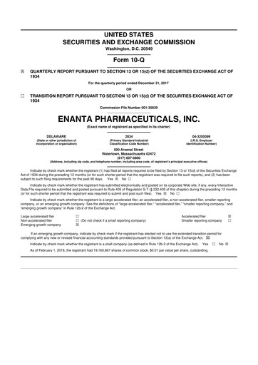 Thumbnail Enanta Pharmaceuticals
 10-Q Quarterly Report FY2018 