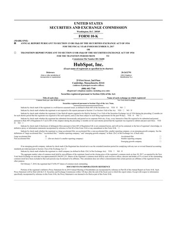 Thumbnail HubSpot 10-K Annual Report 2017