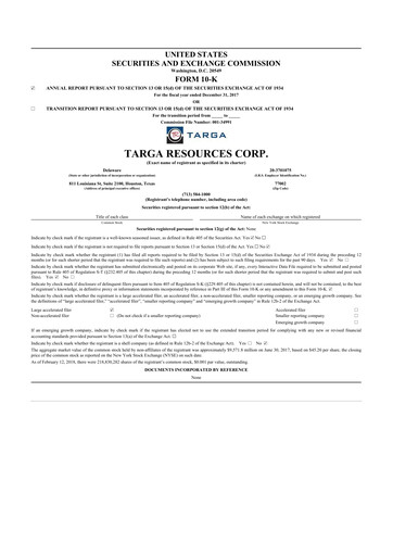 Thumbnail Targa Resources
 10-K Annual Report 2017