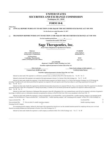 Thumbnail Sage Therapeutics
 10-K Annual Report 2017