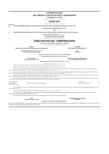 Thumbnail UMB Financial 10-K Annual Report 2017