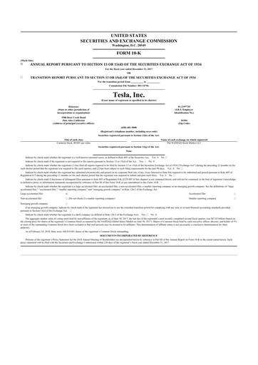 Thumbnail Tesla 10-K Annual Report 2017