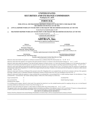 Thumbnail ADTRAN 10-K Annual Report 2017