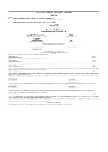 Thumbnail Brandywine Realty Trust
 10-K Annual Report 