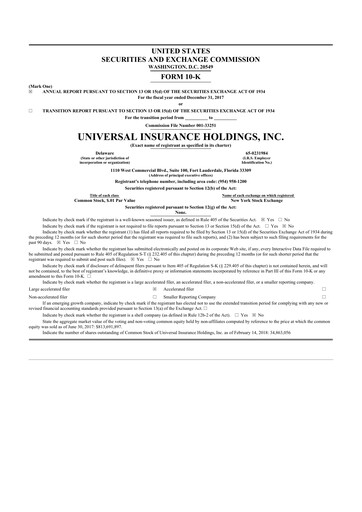 Thumbnail Universal Insurance Holdings 10-K Annual Report 2017