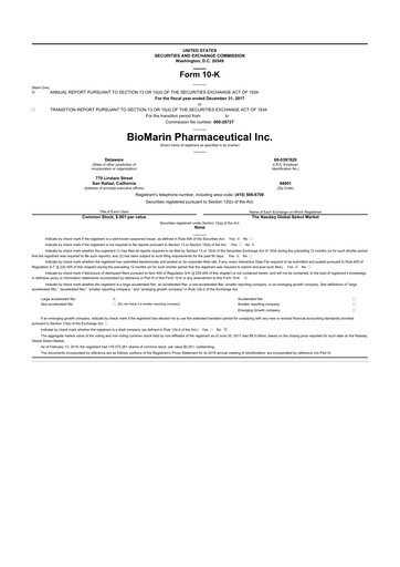 Thumbnail BioMarin Pharmaceutical 10-K Annual Report 2017