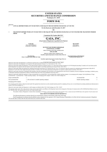 Thumbnail Gaia 10-K Annual Report 2017