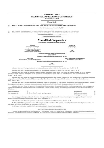 Thumbnail MannKind Corp 10-K Annual Report 2017