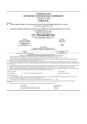 Miniature vTv Therapeutics
 10-K Rapport annuel 2017